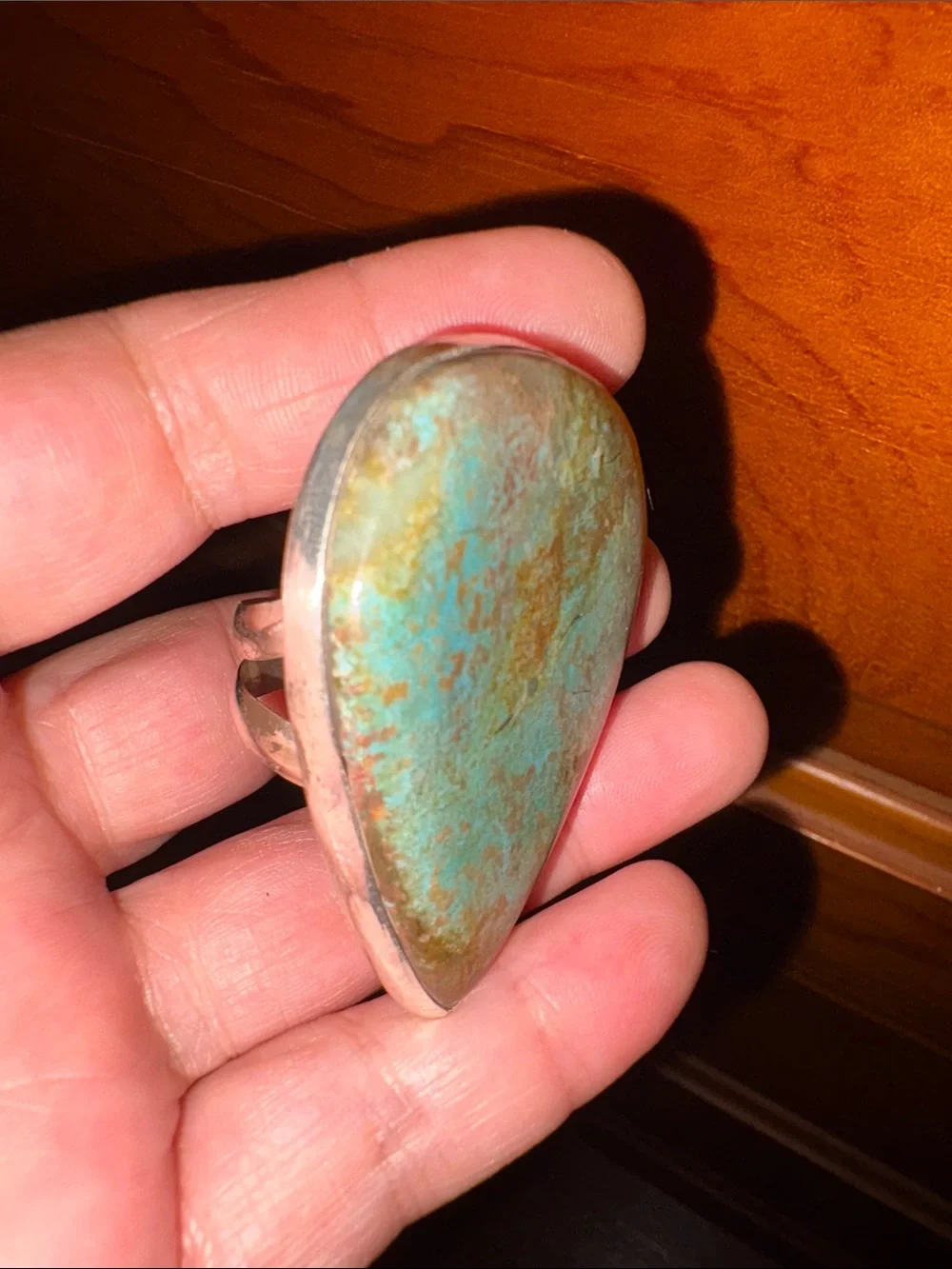 Men’s Polished Turquoise Cabochon Ring with Camel Matrix Sterling Silver